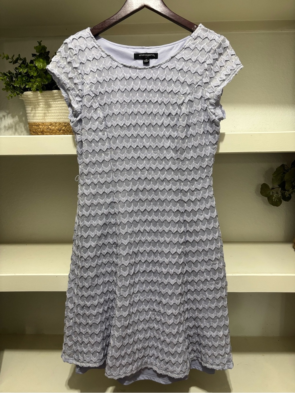 Sharagano Light Lavender Zigzag Knit Cap-Sleeve Dress